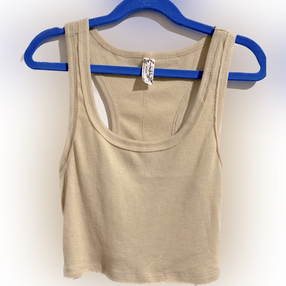 Free People Cream Ribbed Crop Top